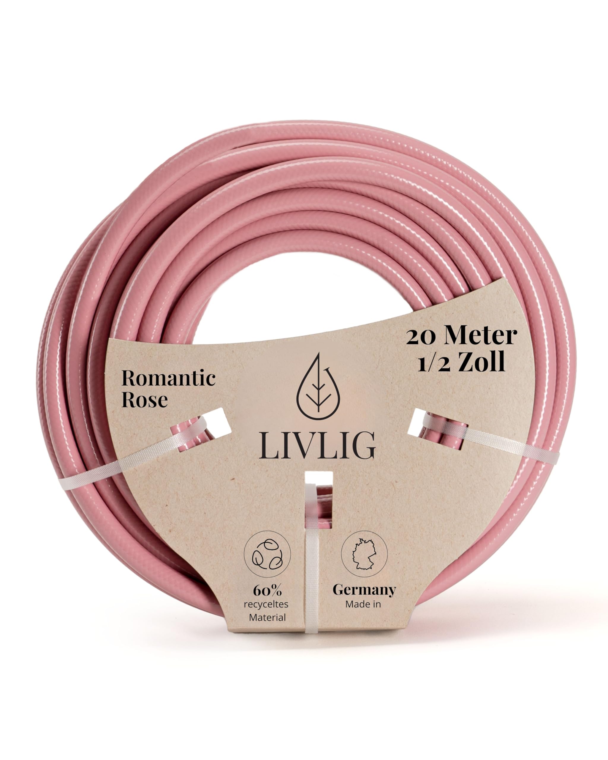 LIVLIG Garden Hose 20m, hosepipes for Garden 1/2 inch Made in Germany, 20m Hose Pipe Made of Recycled PVC, dimensionally Stable, Colour: Pink