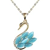 Navachi 18k Yellow Gold Plated Swan Bird Created-Opal Crystal Pendant Necklace 16"+2"