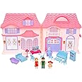 R & S LIMITED Boley: Doll House - Pink & Purple - 16pc Playset - 3 Family Dolls & 12 Furniture Accessories, Foldable & Portable Design, Durable Plastic, Kids 3+