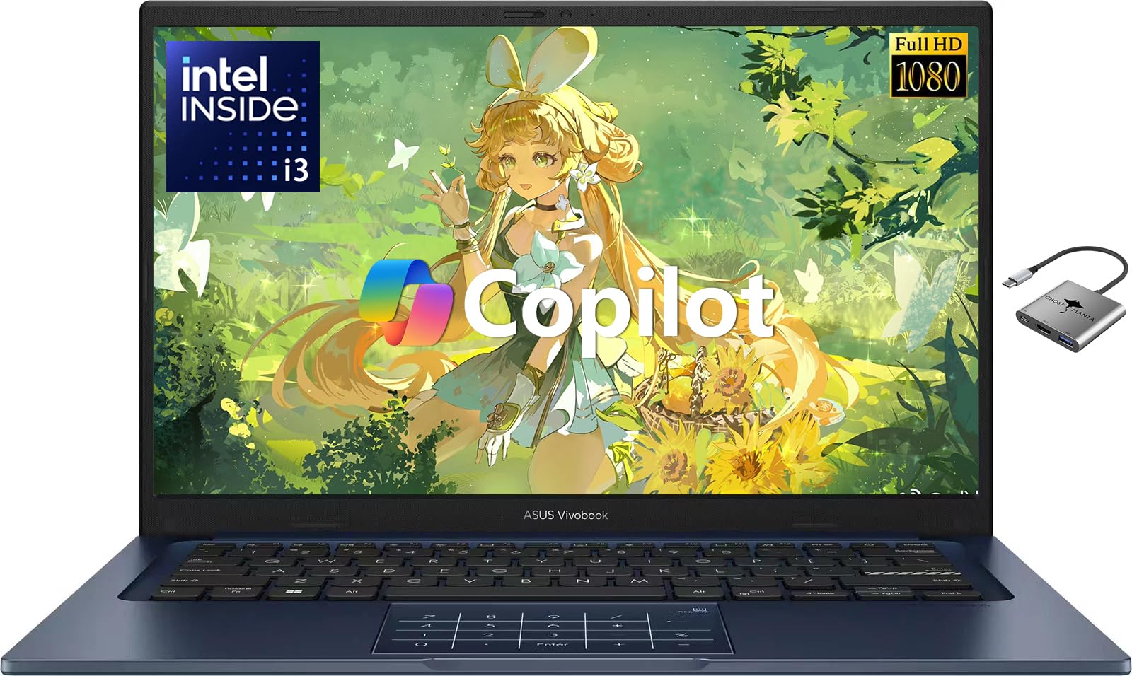 Portátil ASUS Vivobook 14 para estudiantes, negocios, hogar y escuela, 14" FHD Intel 6-Core i3 (Beats i5-1235U), 24 GB RAM 512 GB SSD, NumberPad perfecto para trabajar y jugar Cámara web privada Win 11 Pro con accesorio GM