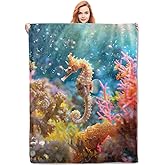 VANZEV Seahorse Ocean Adventure Blanket Gifts for Women, Underwater Wildlife Theme Flannel Blanket, Soft Warm Lightweight Throw Blankets for Bedding Sofa Couch Home Travel Decor 50" x 60"