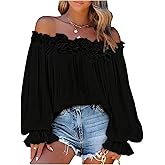 SOLY HUX Women's Plus Size Blouse Off The Shoulder Ruffle Flounce Long Sleeve Casual Tops
