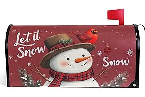 WAMIKA Winter Snowman Red Magnetic Mailbox Covers Let it Snow Cardinal Birds Christmas Mailbox Cover Standard Size Full Magnet Garden Yard Porch Mail Boxes Cover Holiday Decorations 21" L x 18" W