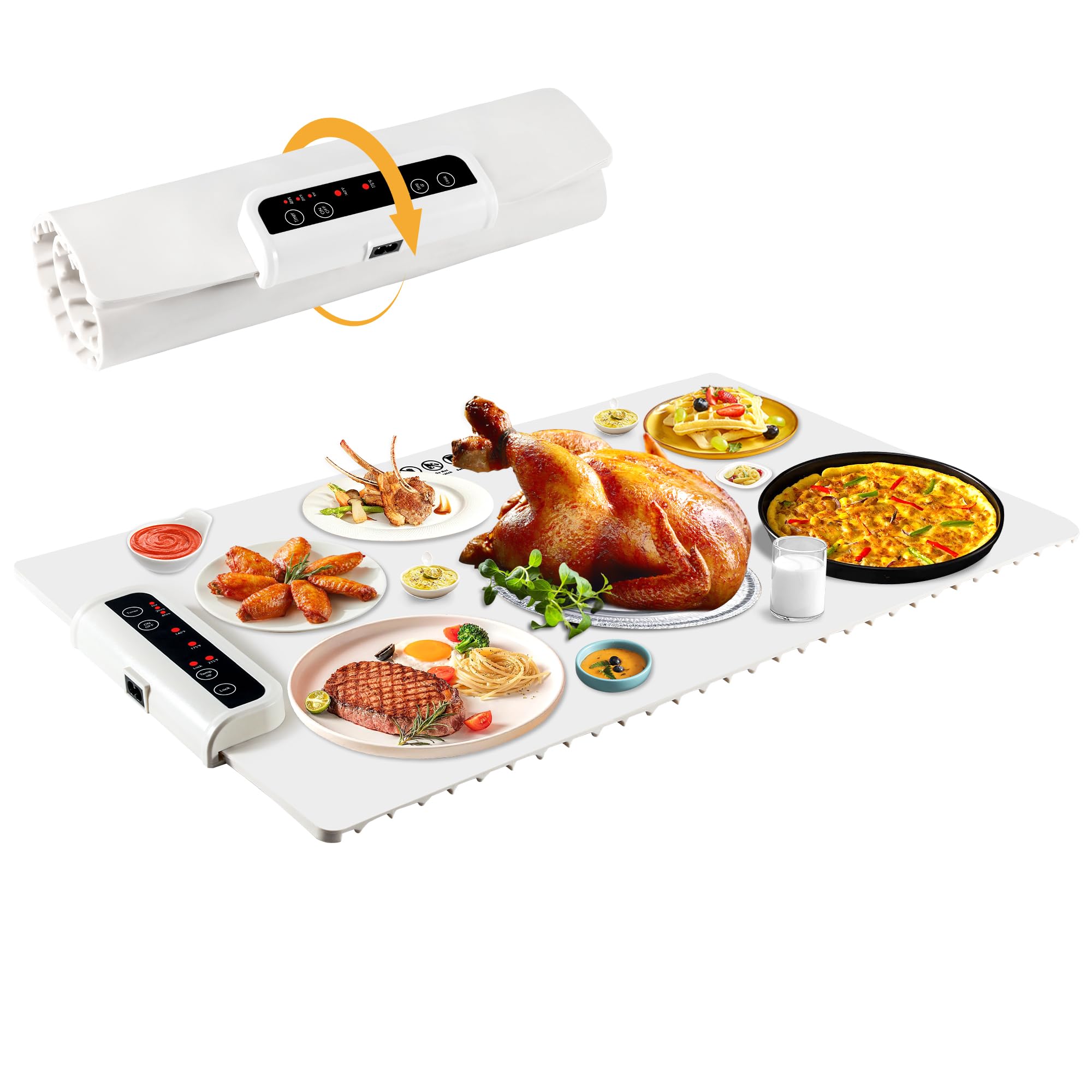 Photo 1 of Food Warming Mat- Foldable Warming Mat for Food with Adjustable Temperature Control Time Moders Locking Function Electric Warming Tray for Parties,Home,Travel,Buffet White