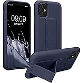 kwmobile Case Compatible with Apple iPhone 11 - Case with Hand Strap and Stand Soft TPU Silicone Coating - Blueberry