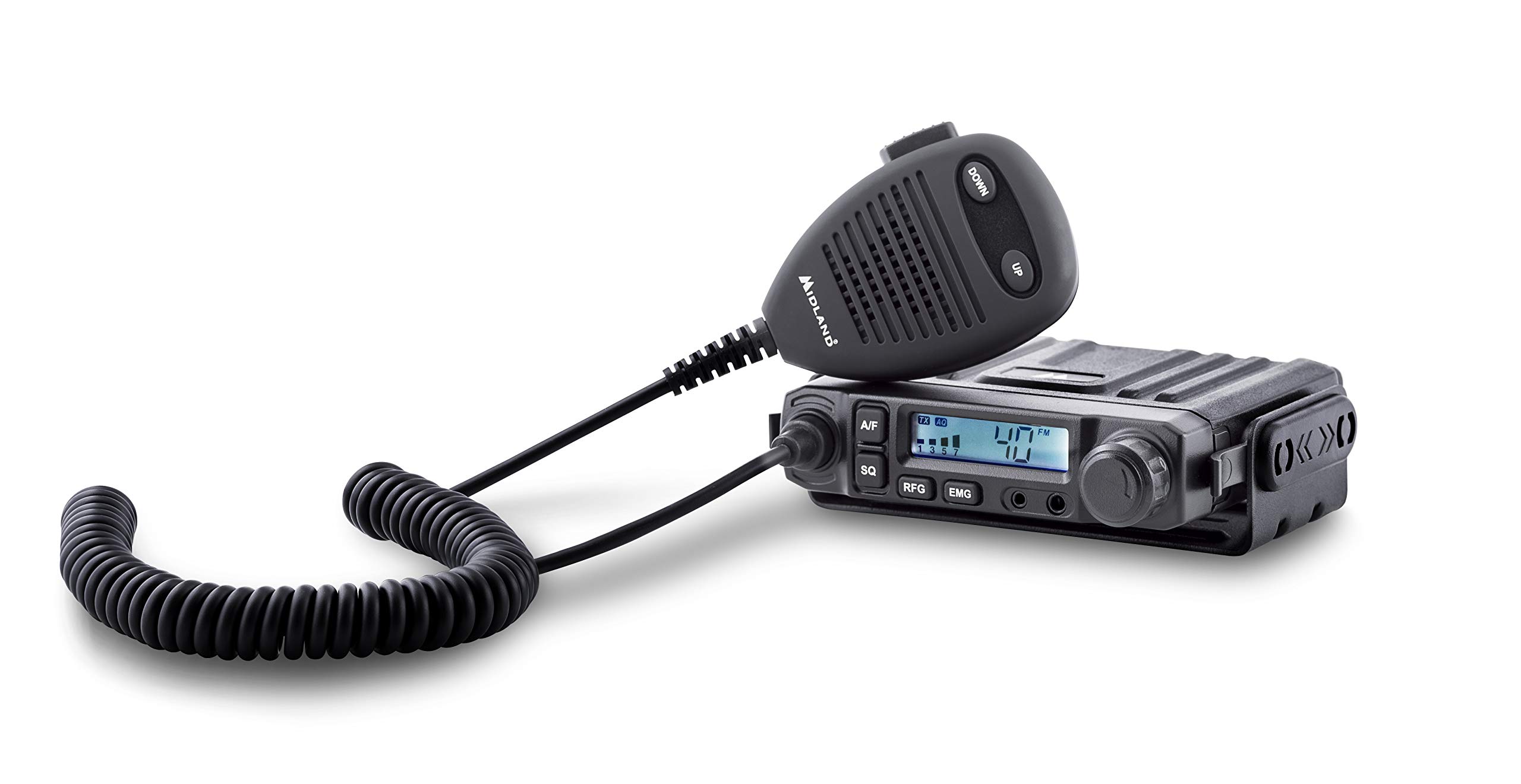 Midland - CB Radio M-Mini Multiband for Vehicles, 40 AM/FM Channels Compatible with Wired Midland Headset - Professional 2 Way Radio with Dual Squelch and RF Gain in AM Only, 2-Pin Microphone