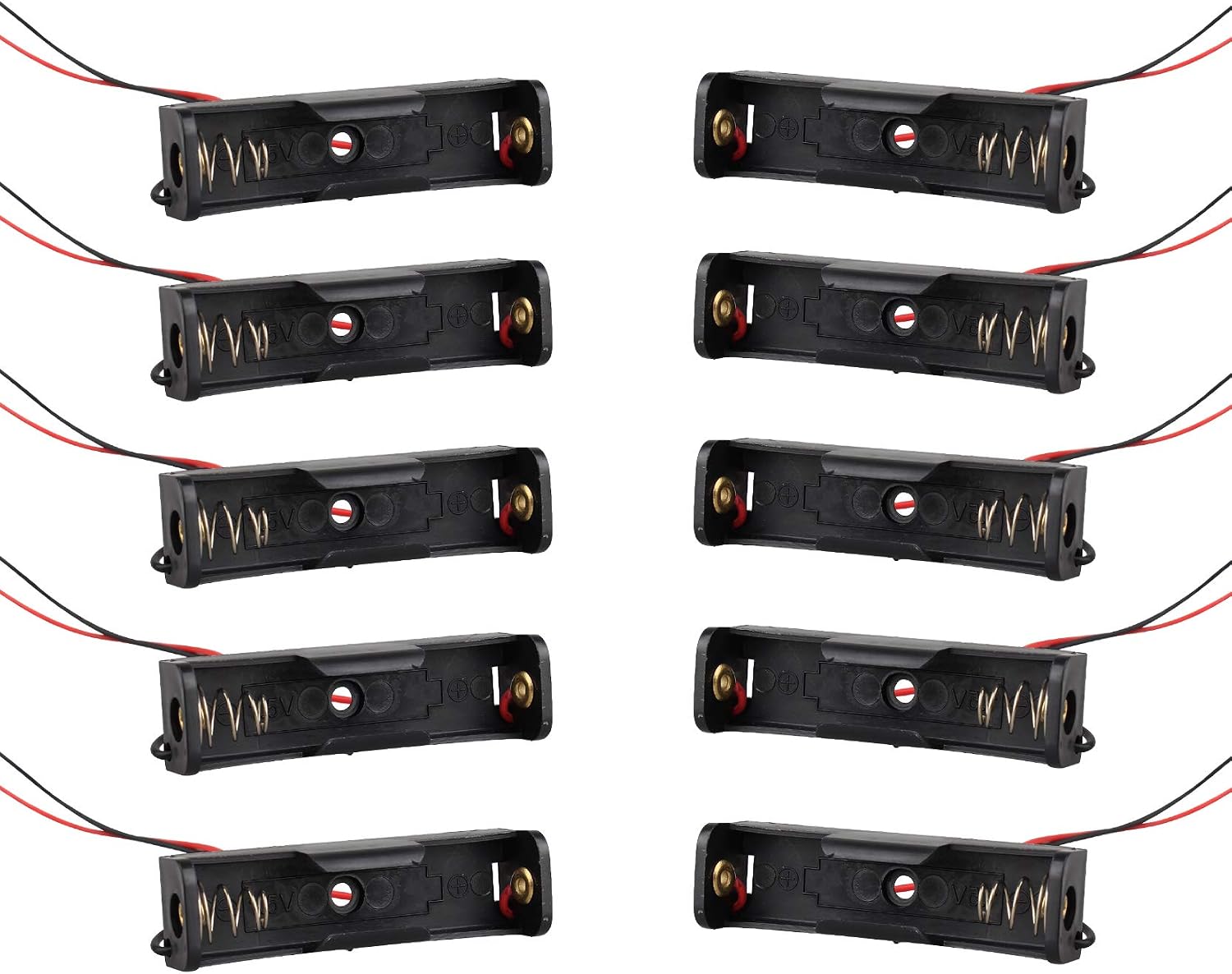HALJIA 10Pcs 1.5V 1 x AA Plastic Cell Battery Holder Case Battery Storage Box with Wire Leads