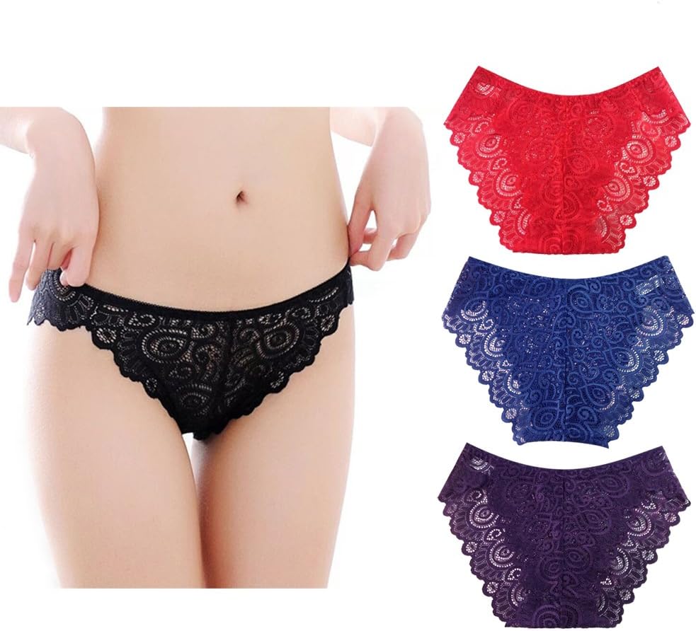 LHZY Women Low Rise Lace Panties Sexy Brief Knicker Underwear Pack of 4