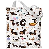VeloKomo Dachshund Gifts for Women - Reusable Tote Bag for Dog Lover Mom Daughter Wife Friends Sister Cotton Grocery Handbag with Pocket for Work Shopping Travel Gym Christmas New Year Birthday Gift