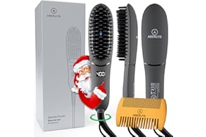 Aberlite Pocket - Compact Beard Straightener for Men - Ionic & Anti-Scald Technology - Beard Straightening Heat Brush Comb Ionic - for Home and Travel