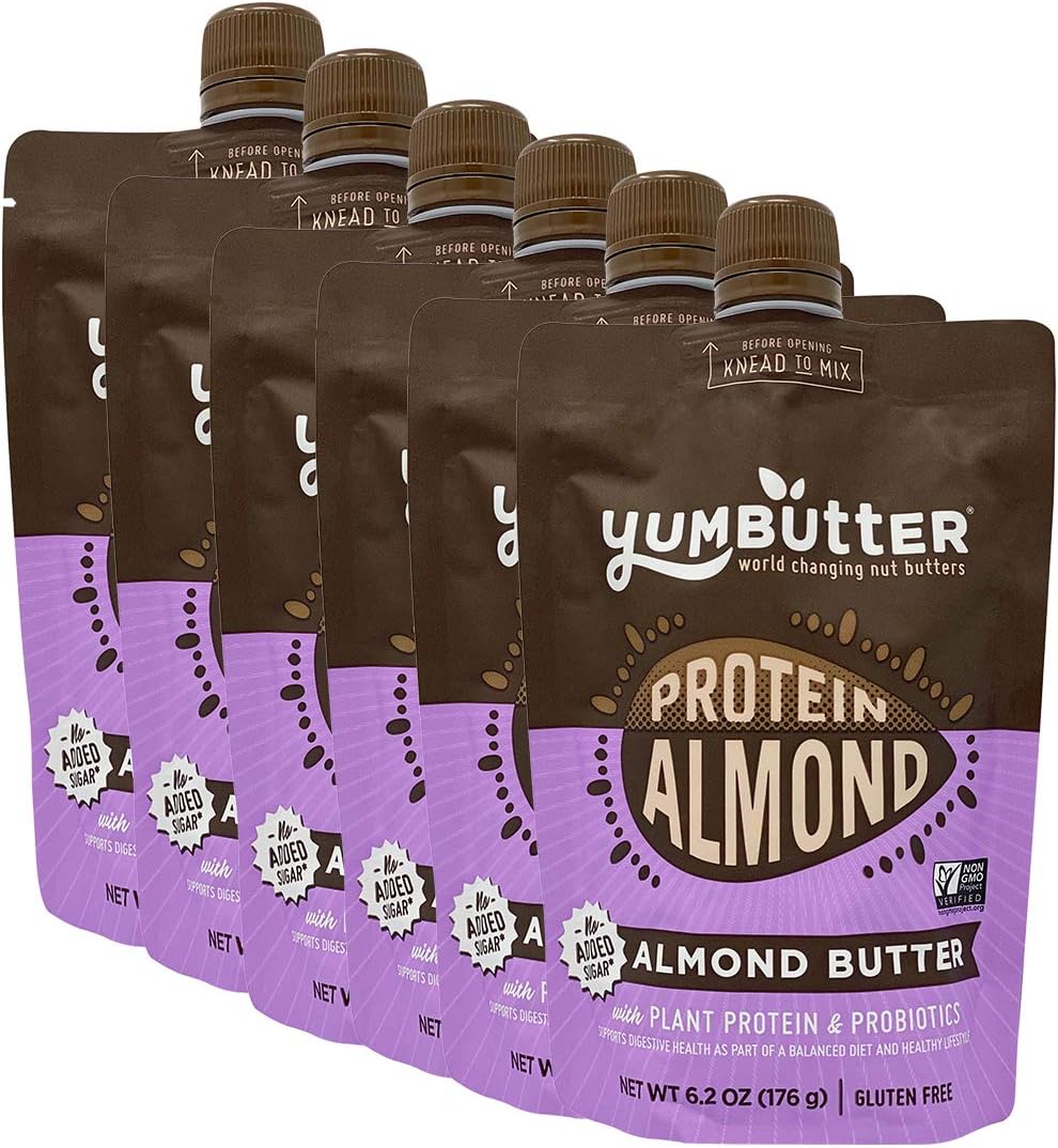 Protein Almond Butter by Yumbutter, Plant Based Protein with Probiotics, Keto Nut Butter, Paleo, Gluten Free, Vegan, Non GMO, 6.2oz Pouch (Pack of 6)