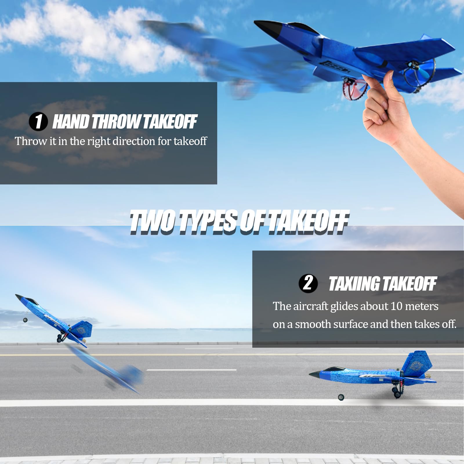 crohorizon RC Gravity Glider Airplane,Remote Control Airplane for Teen Over 14 Years of Age with 2 Batteries,2 CH Foam RC Plane Toys-Blue