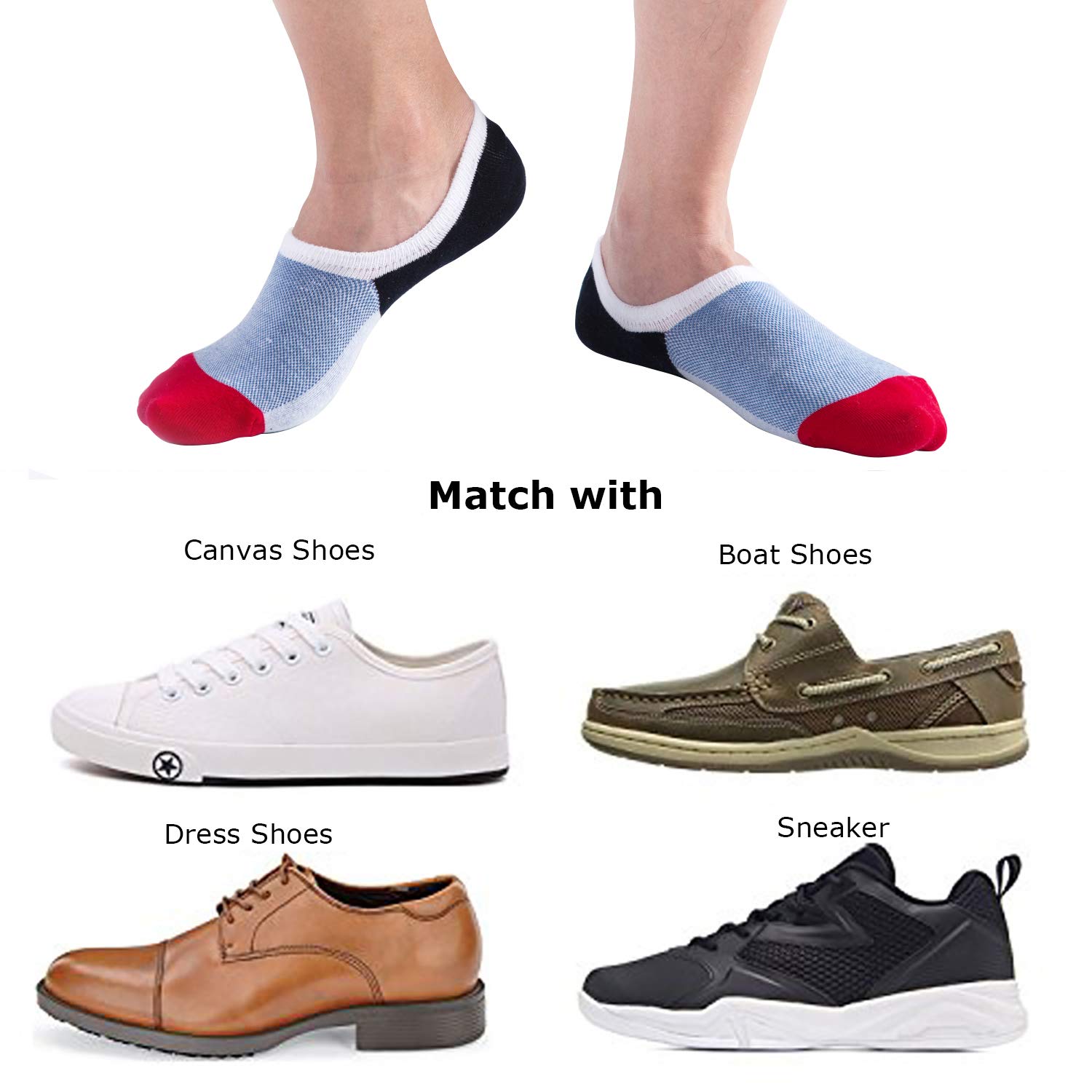 SIXDAYSOX Men\'s No Show Odor-Resistant Non Slip Socks Ankle Low Cut socks Shoe Size 6-11 Pack of 8