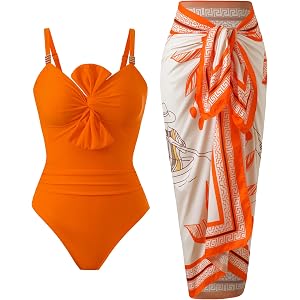 YUNIDMEIM Women's One Piece Swimsuit with Cover Up Set Retro Bathing Suit | Swimsuit with skirt，Adjustable Straps，Removable P