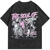 Verdusa Men's Gothic Graphic Tees Oversized Round Neck Short Sleeve Summer T Shirt