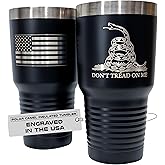 Gadsden Flag Don’t Tread on Me & American Flag Coffee Travel Mug for Men & Women-Polar Camel Vacuum Insulated Stainless Steel 30 oz. Tumbler with Clear Lid, Stainless Steel Straw & Straw Cleaner