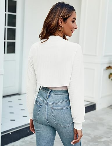 Ivicoer Women's White Long Sleeve Open Front Bolero Shrug Crop Top