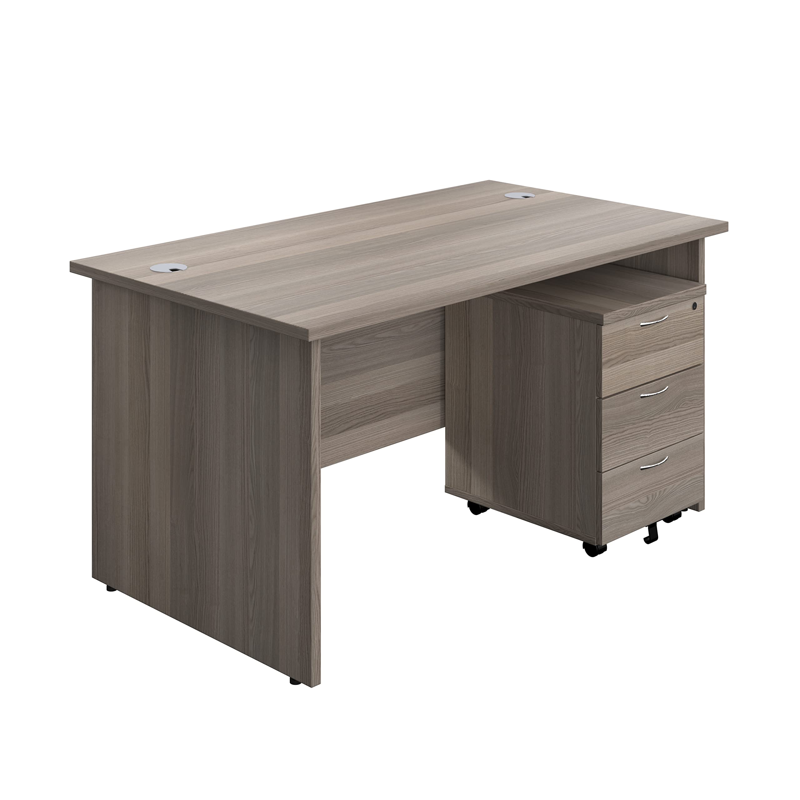 Office Hippo Panel Desk with 2 Mobile Storage Including Filing Drawer, A4, Foolscap, Engineered Wood, Grey Oak, 140 x 80 x 73 cm