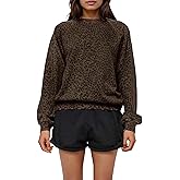 Livtany Women's Leopard Print Loose Fit Sweatshirt Crew Neck Long Sleeve Blouse Casual Distressed Hem Graphic Pullover Tops