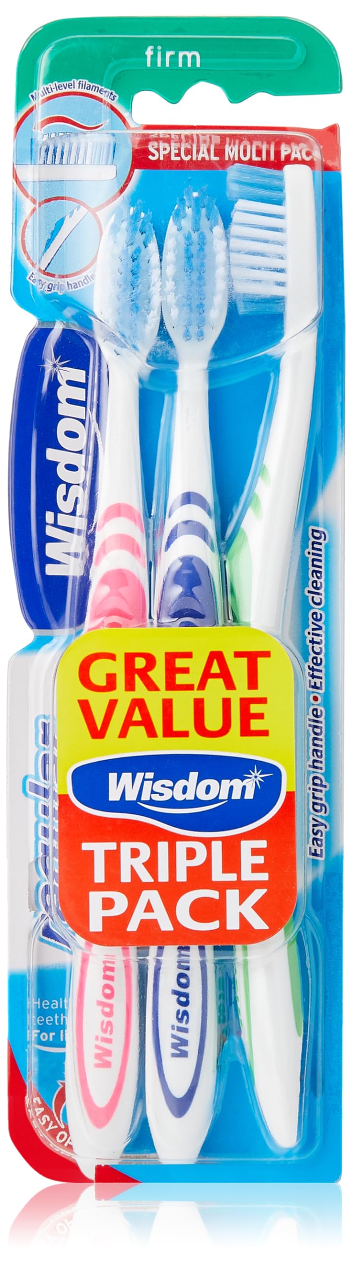 Wisdom Regular Fresh Plus Firm Toothbrushes - Triple pack