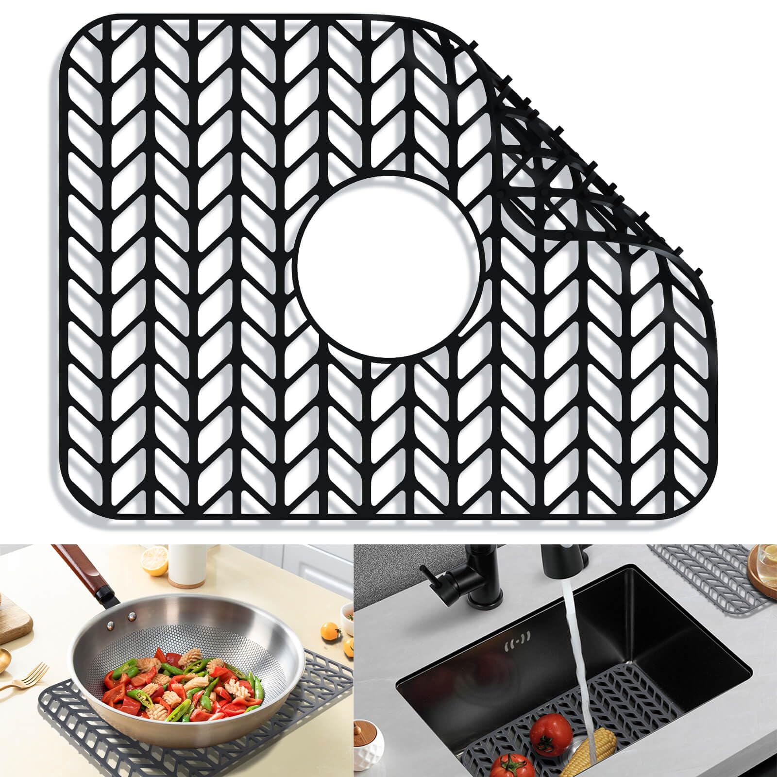 Photo 1 of JOOKKI Sink Protectors for Kitchen Sink 16x12 & 18x12 & 19x13 & 24x12.5 & 26x14 & 28x14 & 29x17,Silicone Kitchen Sink mats Protector for Bottom of Farmhouse Sink(16.2"×12.5" Black)