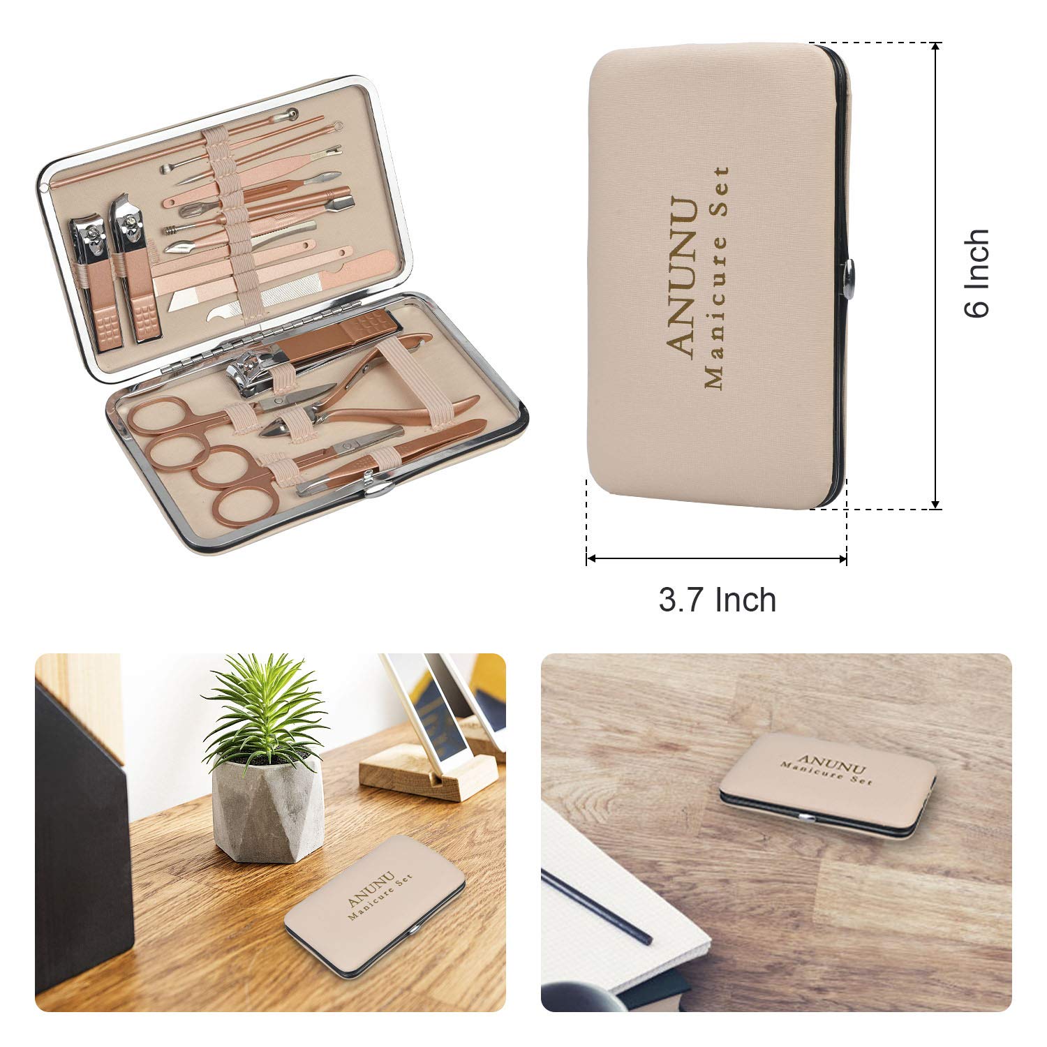 Manicure Set, Pedicure Kit, Nail Clippers Set, ANUNU 18 in 1 Professional Manicure Pedicure Kit Stainless Steel Nail Kit with Travel Case for Men and Women, Rose Gold : Beauty