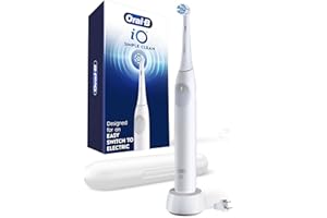Oral-B iO Simple Clean Rechargeable Electric Powered Toothbrush, Pure White with 1 Gentle Care Brush Head and 1 White Travel Case - Automatic Pressure Sensor to Protect Gums - 3 Modes -2 Min Timer