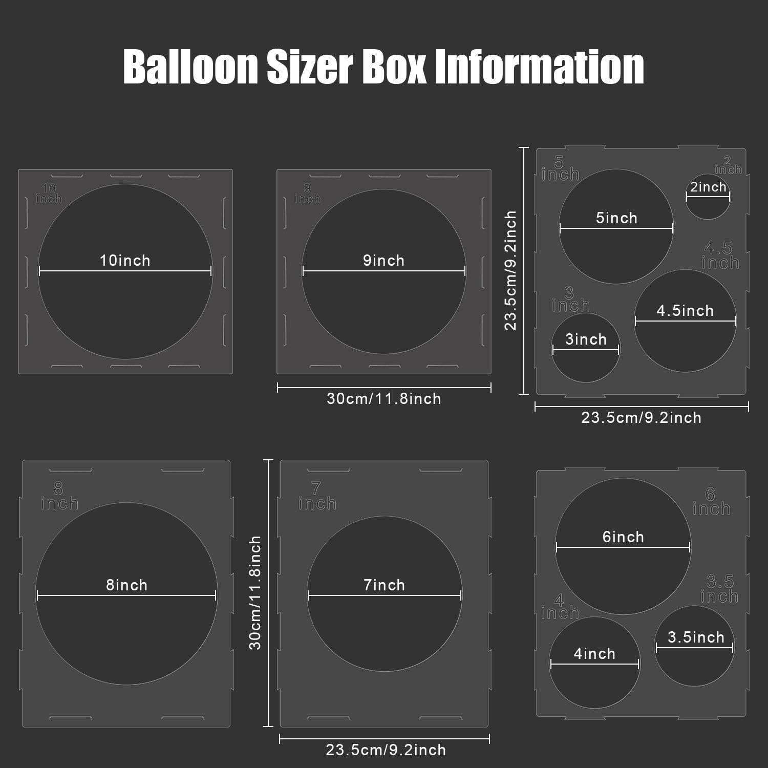 11 Holes Collapsible Plastic Balloon Sizer Cube Box Balloon Measurement Tool for for Birthday Wedding Party Balloon Decorations, 2-10 Inch (1 Piece) - Image 3