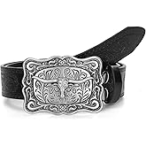 Western-Cowboy-Leather-Belts for Women Turquoise-Oval-Buckle Embossed Cowgirl Belt for Jeans Pants Fit for 27"-41"