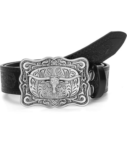 Vikodah Men Women-Western-Cowboy-Leather-Belts - Longhorn Bull
