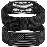 LDOWWGL Patriotic American Flag Bracelet for Men - Military Adjustable Black Elastic Strap with Bible Verse - Veteran Gifts, Birthday Gift for Boys