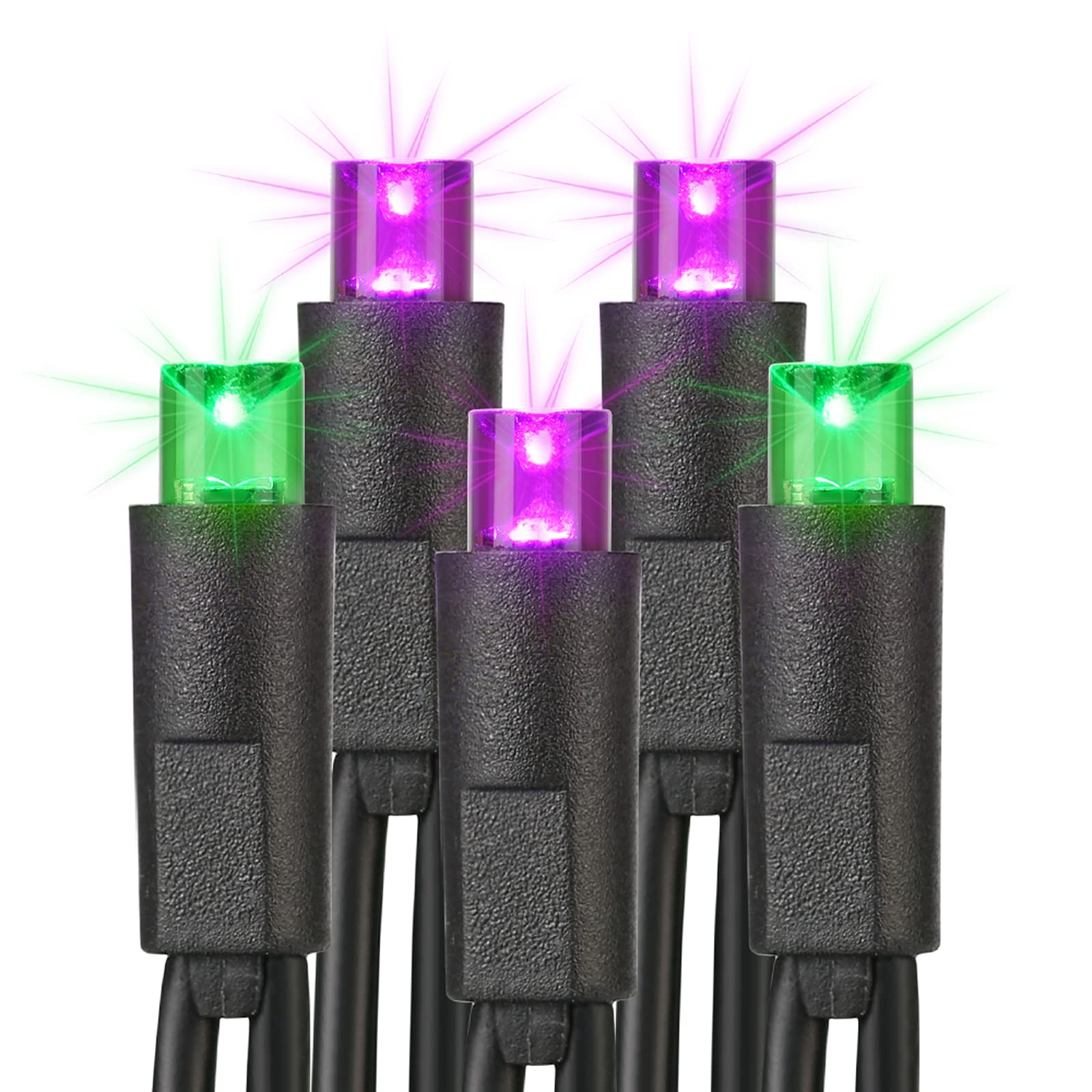 Photo 1 of Brizled Purple & Green Halloween Lights, 33ft 100 LED Halloween String Lights 5mm Wide Angle String Lights, 120V UL Certified Connectable Halloween Lights Outdoor for Party Halloween Decor, Black Wire