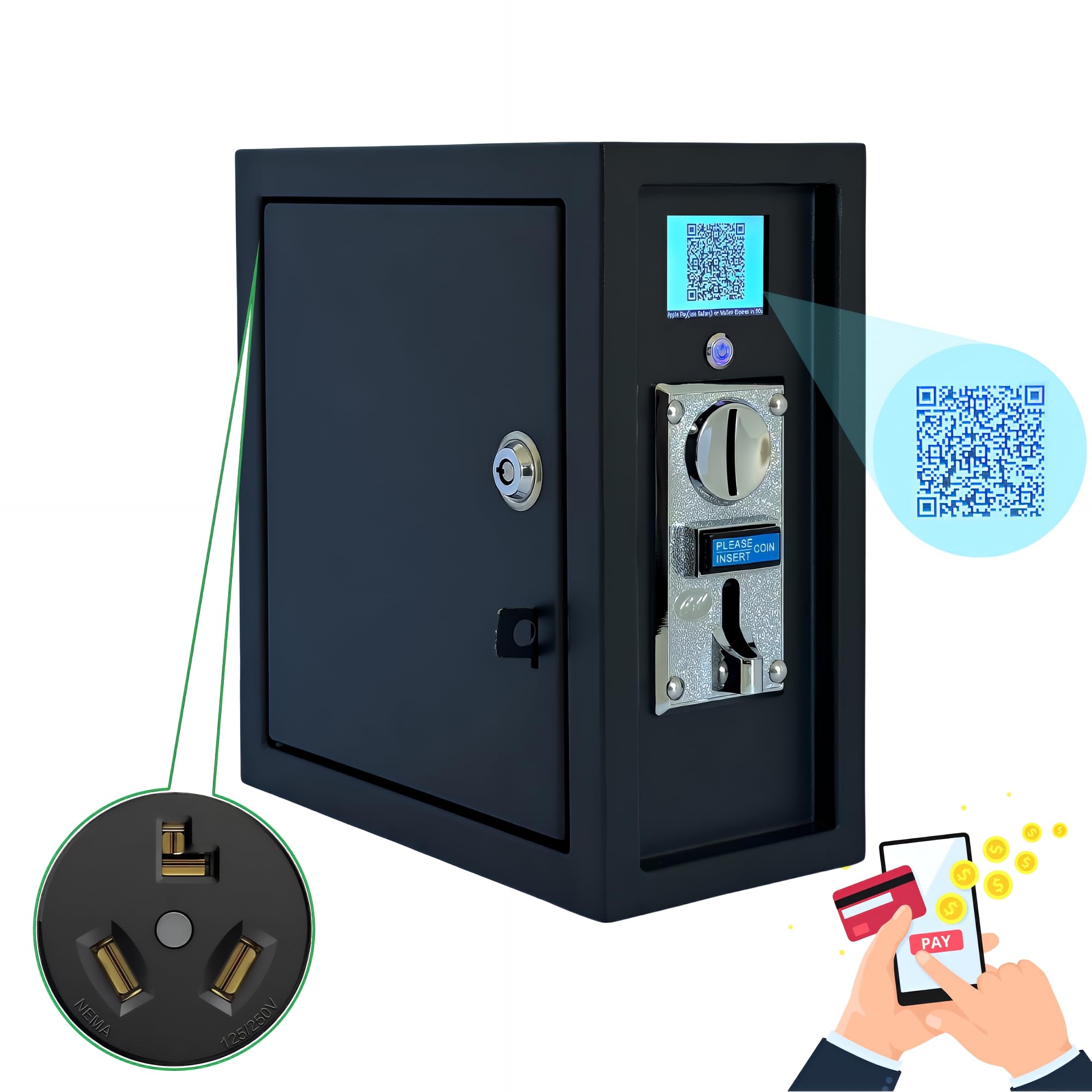 Photo 1 of Sintron ST-005 220V LCD Coin & Mobile Payment for Apple Pay Paypal Operated Timer Control Power Box with NEMA 10-30R 3 Prong for Vending Machine, Massage Chairs, Shoe Polishers, Washing Machines,Dryer