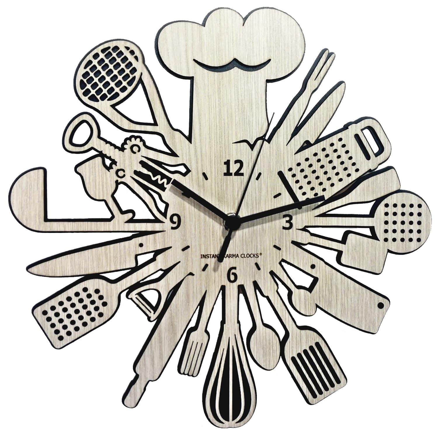 Instant Karma Clocks | Chef Kitchen Wall Clock with Utensils – Silent No-Ticking | Perfect for Bedroom, Office, Studio, Living Room – Unique Decoration