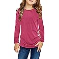Ecokauer Girls Casual Tunic Tops Knot Front Long Sleeve Loose Soft Blouse T-Shirt Size 4-13