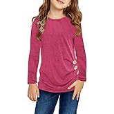 Ecokauer Girls Casual Tunic Tops Knot Front Long Sleeve Loose Soft Blouse T-Shirt Size 4-13