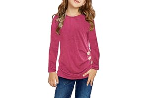 Ecokauer Girls Casual Tunic Tops Knot Front Long Sleeve Loose Soft Blouse T-Shirt Size 4-13