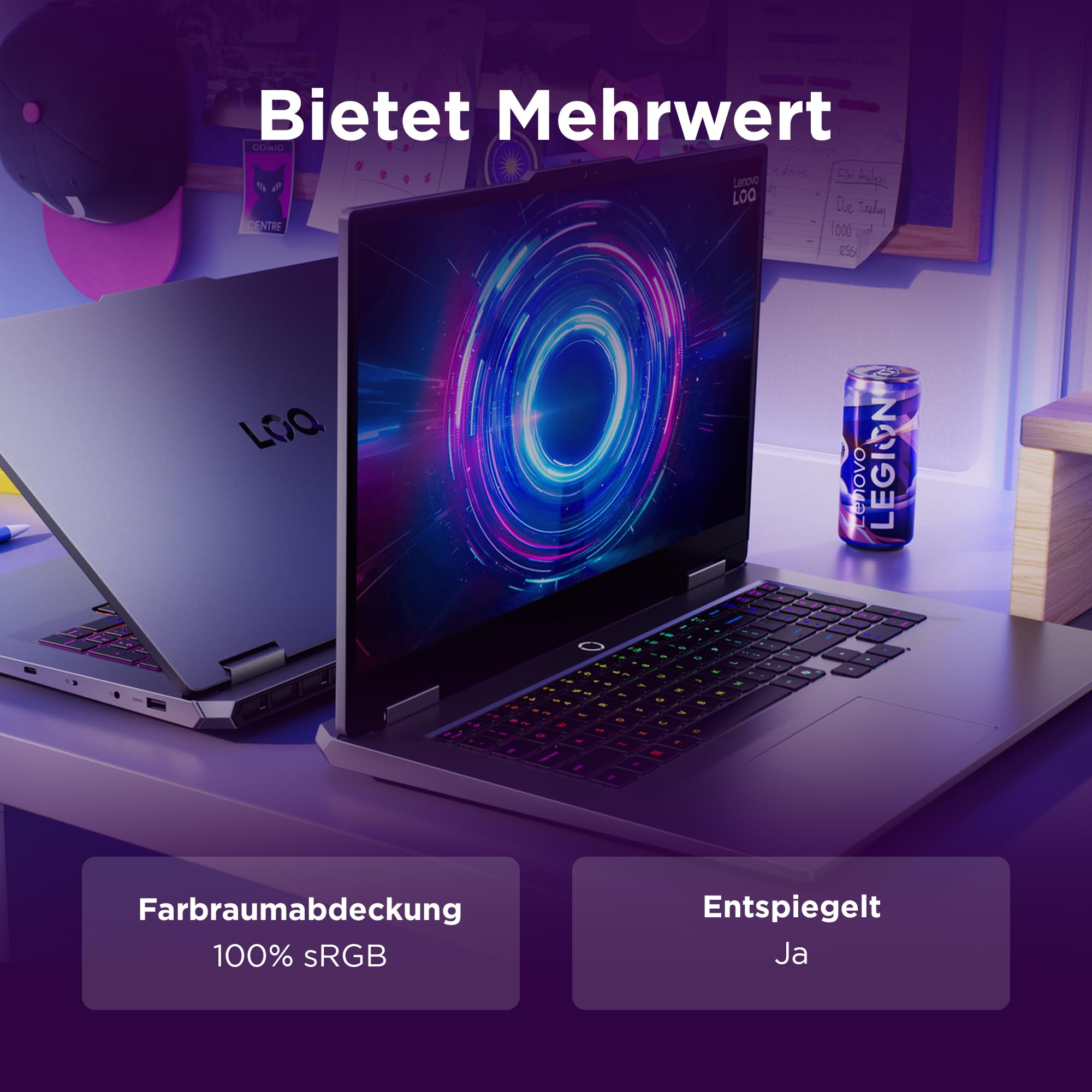 Lenovo LOQ Gaming AI Laptop | 17.3" Full HD 165Hz | NVIDIA GeForce RTX 5070 | Intel Core i7-14700HX | 16GB RAM | 512GB SSD | Ohne Windows | QWERTZ | 24-Zonen-RGB-Tastatur | Grau | 3 Monate Game Pass 9