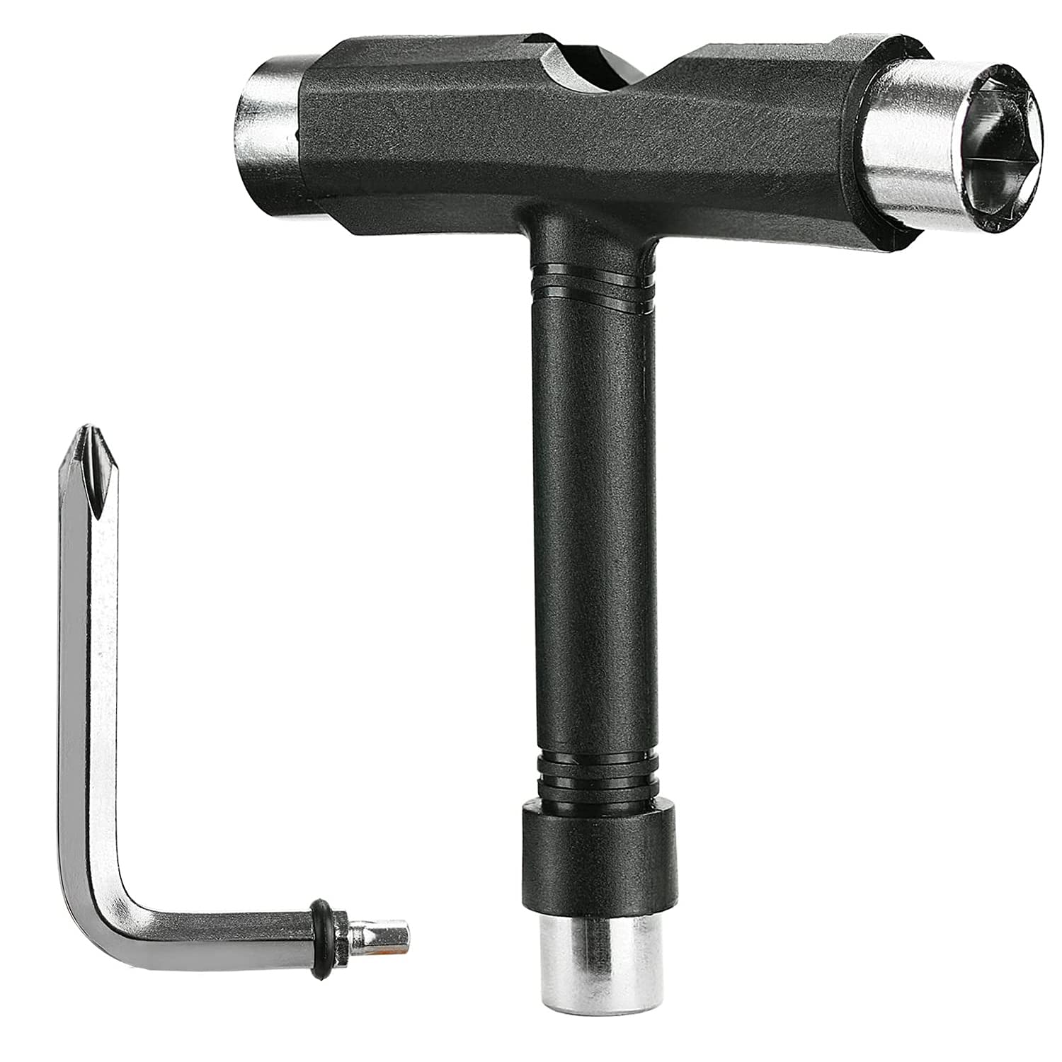 JUHONNZ Skate Tools,Skateboard Scooter Roller All in One Skateboard T Tool Accessory with L-Type Cross Head Wrench Screwdriver for Skateboards