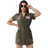 Spooktacular Creations Fighter Pilot Costume Women, Womens Halloween Costumes 2025, Green Pilot Suit Air Force Dress for Cos