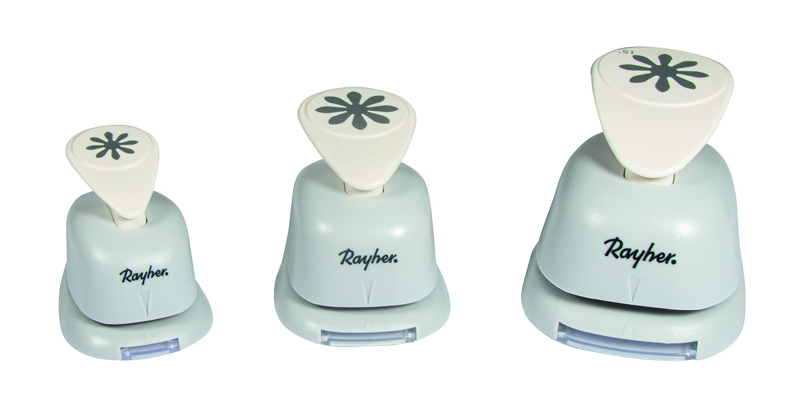 Rayher Paper Craft Punch with Flower Design, Set of 3 Craft Punches for Card Making and Scrapbooking in Three Different Sizes, 3.81cm, 2.54cm, 1.6cm, 69103000