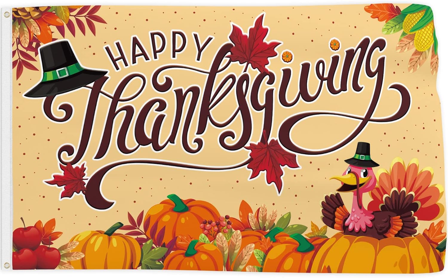 Flags - Probsin Thanksgiving Decorations Flag 3x5 Feet Banner Double Printed Party Supplies Yard Signs Home Decor Funny Hanging Poster Turkey Pumpkin Maple Leaves Happy Thanksgiving Orange Welcome Photo Backdrop with Brass Grommets