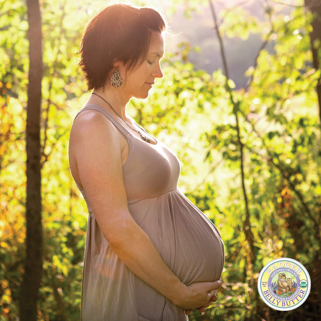 Badger Belly Butter, Organic Stretch Mark Cream for Pregnant Belly, Rich Hypoallergenic Moisturizing Organic Cocoa Butter & Coconut Body Butter for Women, 2 oz Tin