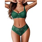Avidlove Women's Lingerie Set Lace Bra and Panty Sets 2 Piece Lace Babydoll Outfits Lake Green