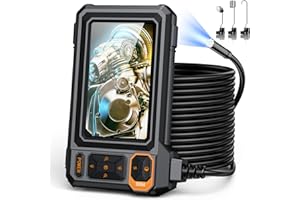 AUKONVEE Endoscope Borescope Camera with Light, 4.3" IPS 1920P HD Inspection Camera, 50FT Semi-Rigid Snake Cable, IP67 Waterproof (7.9mm Probe) with 8 Adjustable LEDs for Sewer, Automotive Engine, Pipe, HVAC