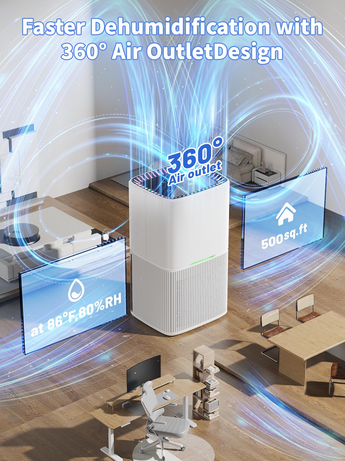 Condition photo showing As Is for dehumidifier, 60 oz water tank, dehumidifiers for home, 500 sq. ft. dehumidifier for basement bathro
