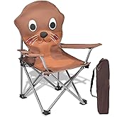 XMT Kids Folding Chair with Cup Holder - Portable Lightweight Outdoor & Indoor Chair for Children Ages 3-9, Anti-Slip Base, Sturdy Metal Frame, Compact Foldable Design with Carry Bag (Yellow/Brown)