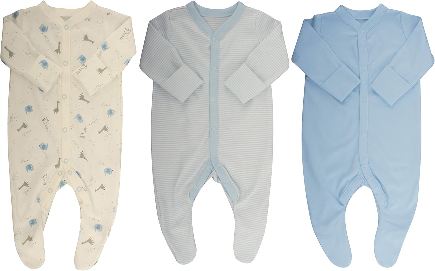blue terry towelling sleepsuits