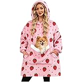 Wearable Blanket Hoodie Gifts for Women Men, Oversized Blanket Sweatshirt Cozy Fleece Blanket with Dog Giant Pocket