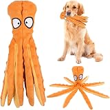 RAYITO Octopus Dog Toy No Stuffing Squeaky Crinkle for Small Medium Dogs Orange